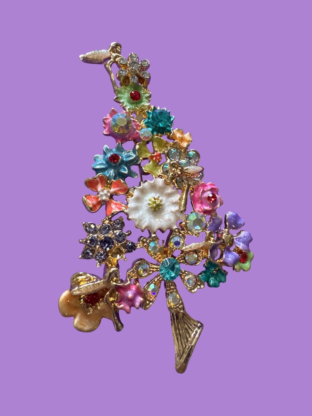 Multicolor Floral Crystal Brooch Pin - Women Jewelry